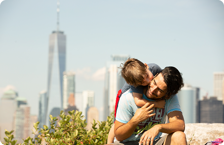 Family posing in Liberty State Park