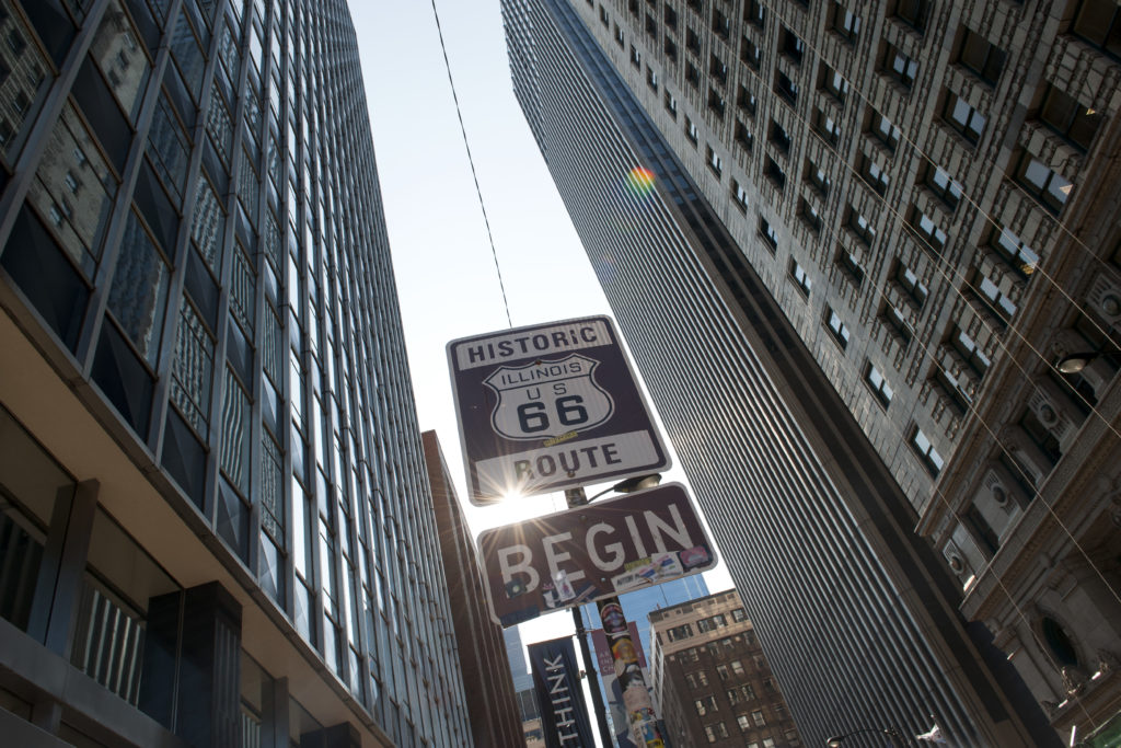 The legendary Route 66 begins in Chicago.