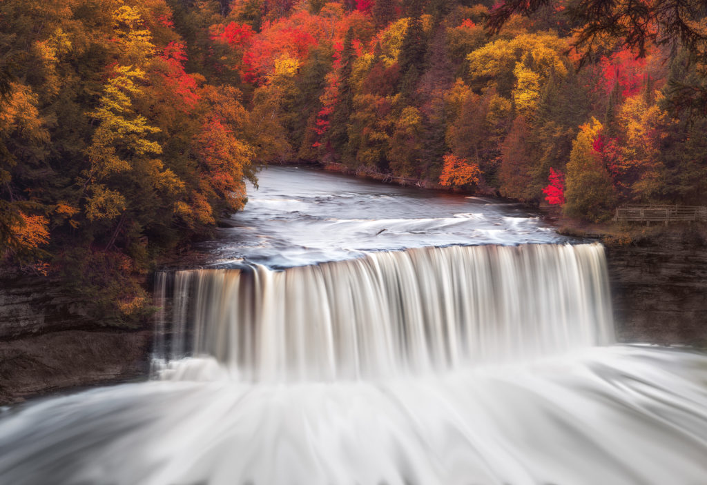Gaze at the impressive Tahquamenon Falls, the largest waterfall in Michigan.