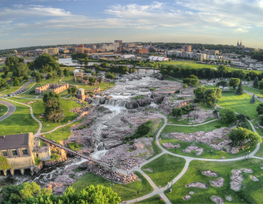Meander from downtown Sioux Falls to the gorgeous Falls Park.