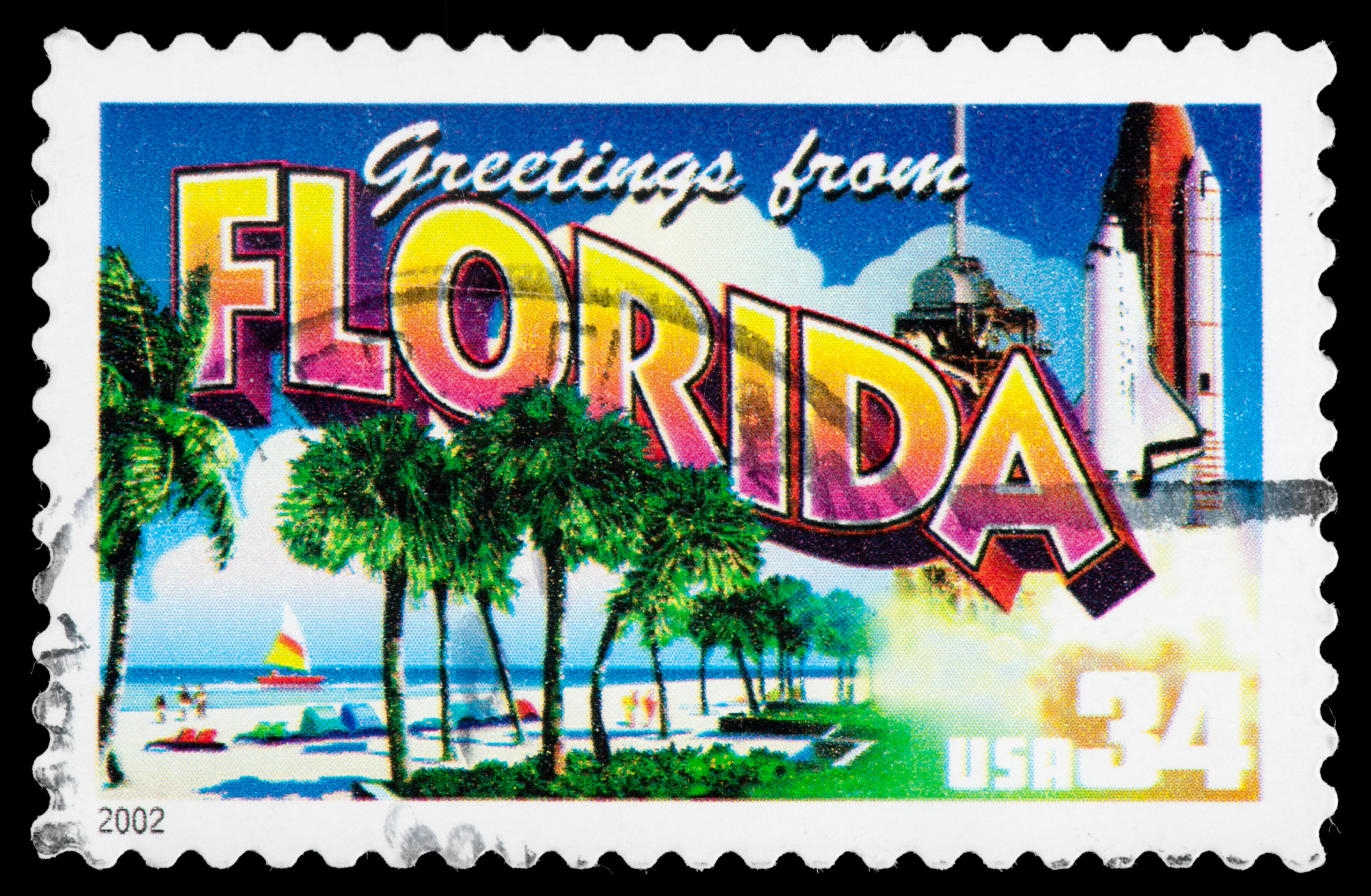 Florida State Postage Stamp Greetings From America Retro Postcard Theme