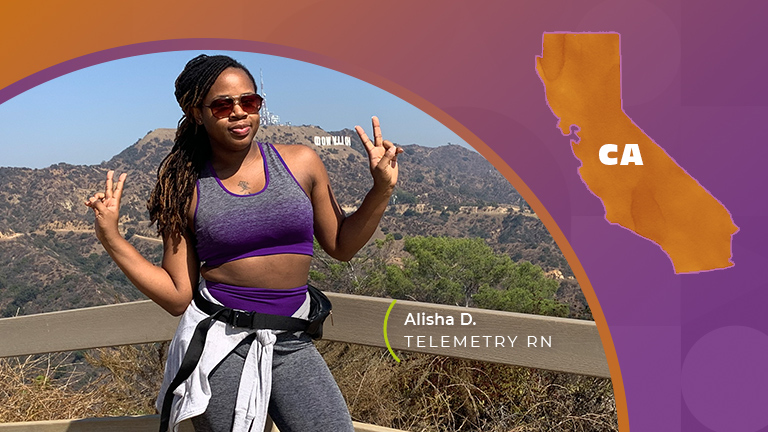 Woman in purple hiking in california