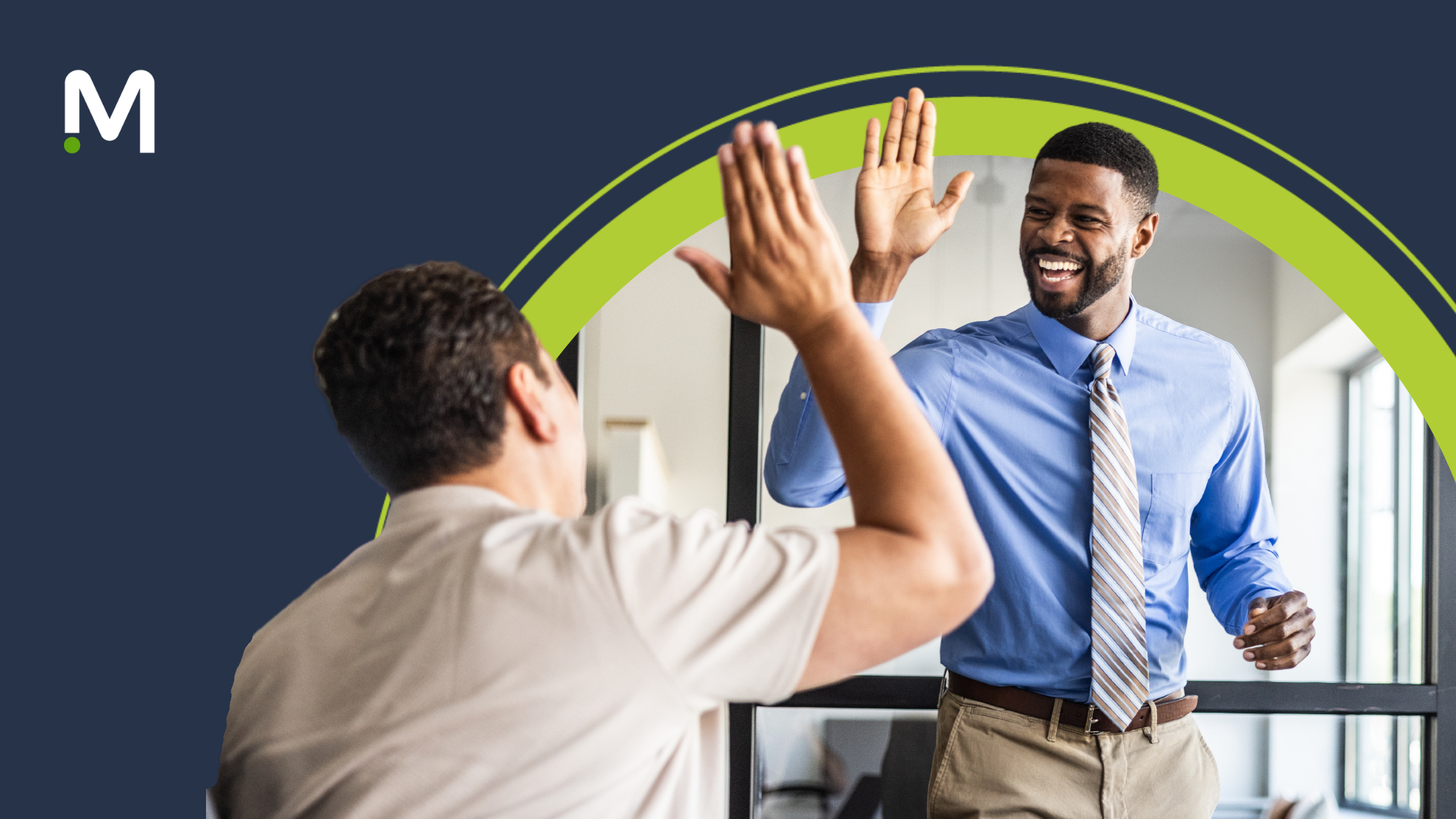 Two employees high fiving and smiling showcasing healthcare team culture