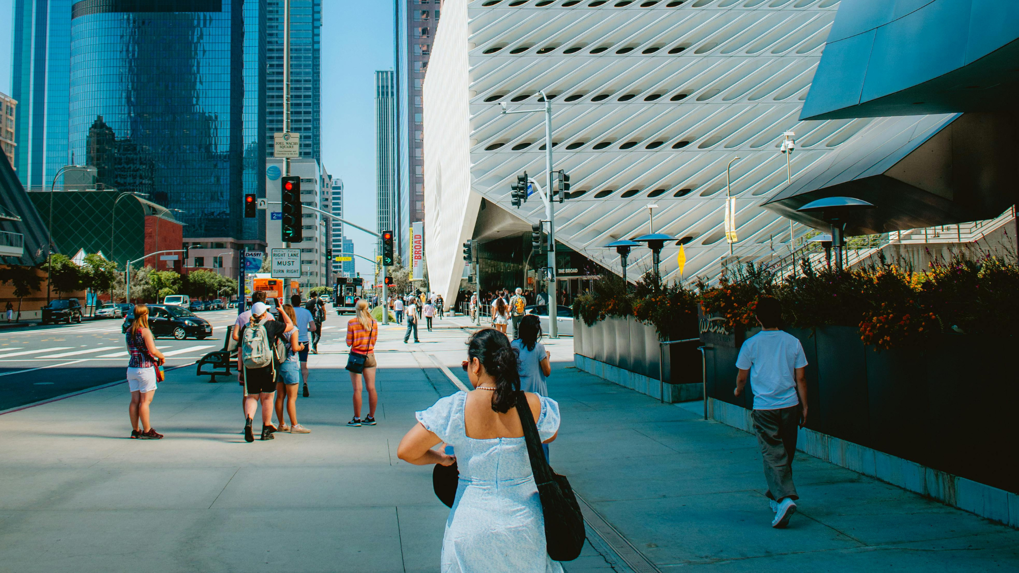 People walking in a downtown urban city.